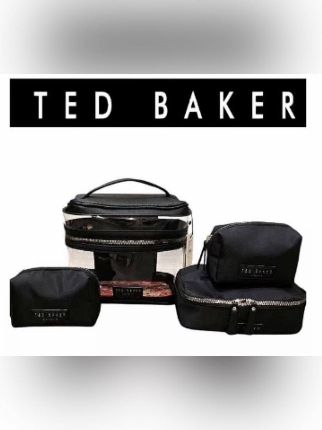 6pc 4 Cosmetics Bags Make-Up Cases 2 Travel Bottles Black Ted Baker London - New